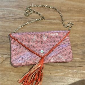 Chic Pink and Orange Tassel Clutch